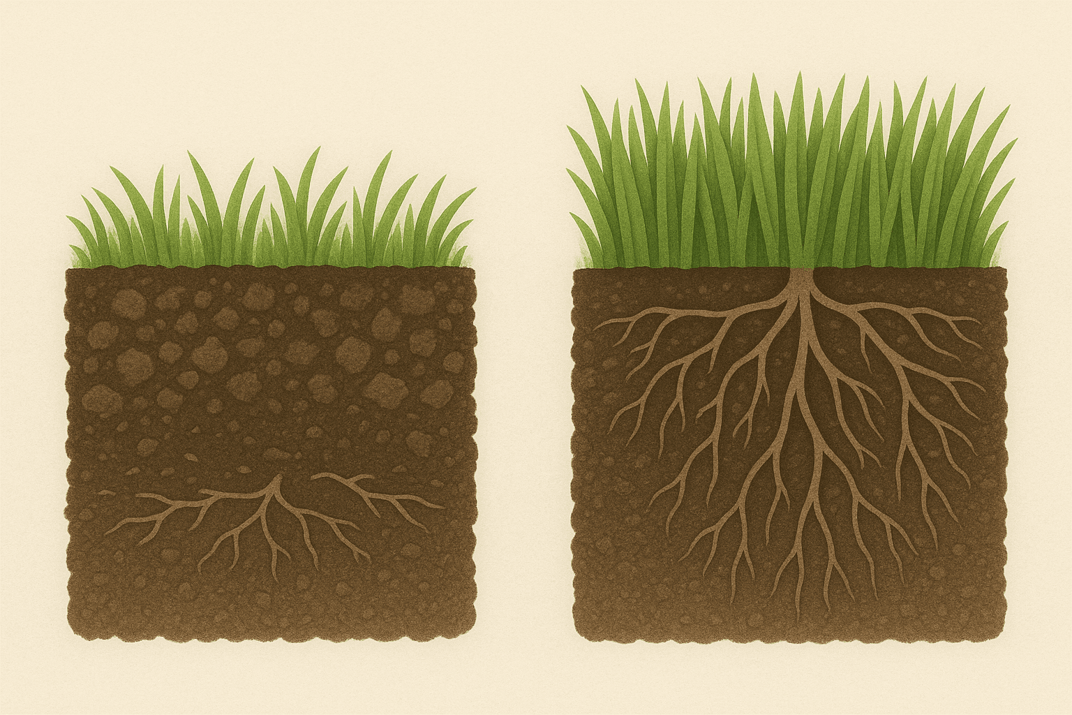 A visual comparison showing shallow roots vs deep, healthy roots.
